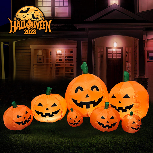 7-Piece Inflatable Pumpkins & Ghosts Halloween Decoration (8ft Length)