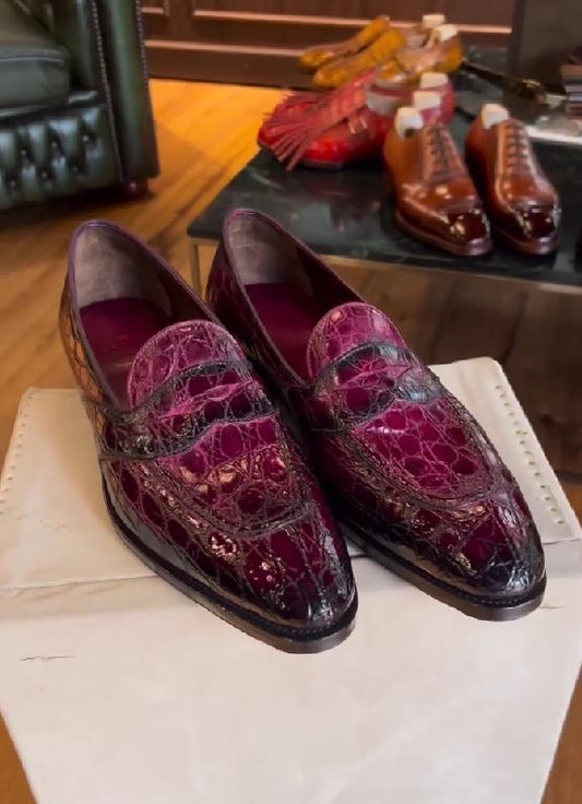 Red and black gradient crocodile leather gentleman Italian leather shoes