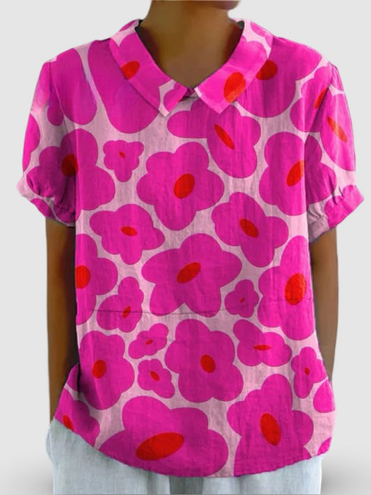 Odessa | Vibrant Pink Floral Pattern Printed Women's Casual Cotton Shirt