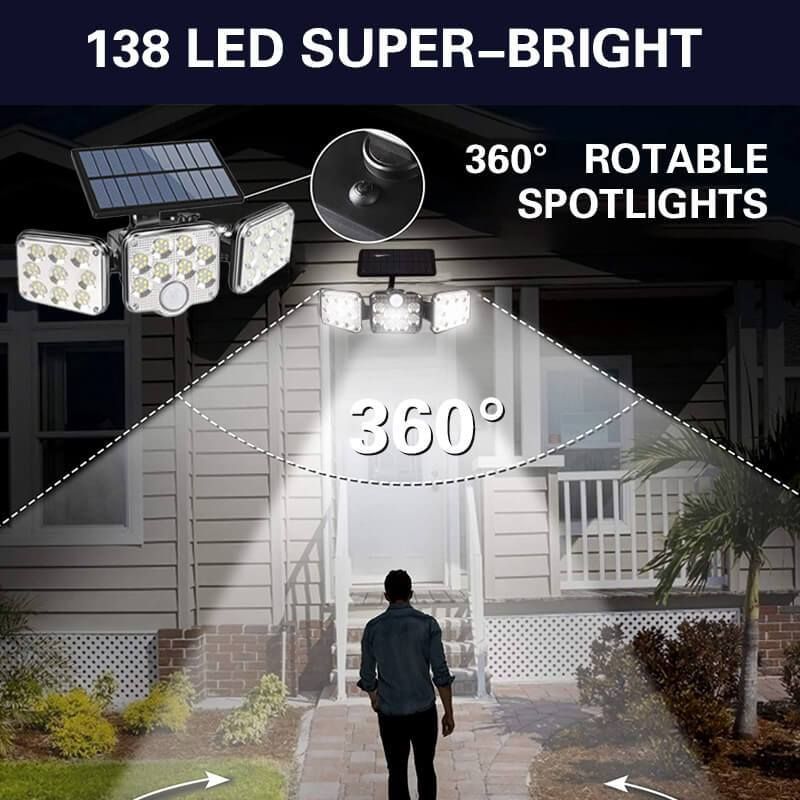 Triple Split LED Solar Powered Patio Body Sensor Wall Light