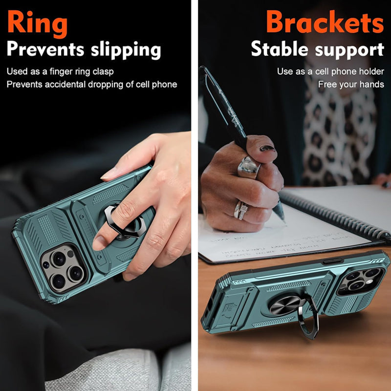🏆Hot Sale 50% OFF⏳Card Holder & Ring Grip Full-Body Anti-Shock Case