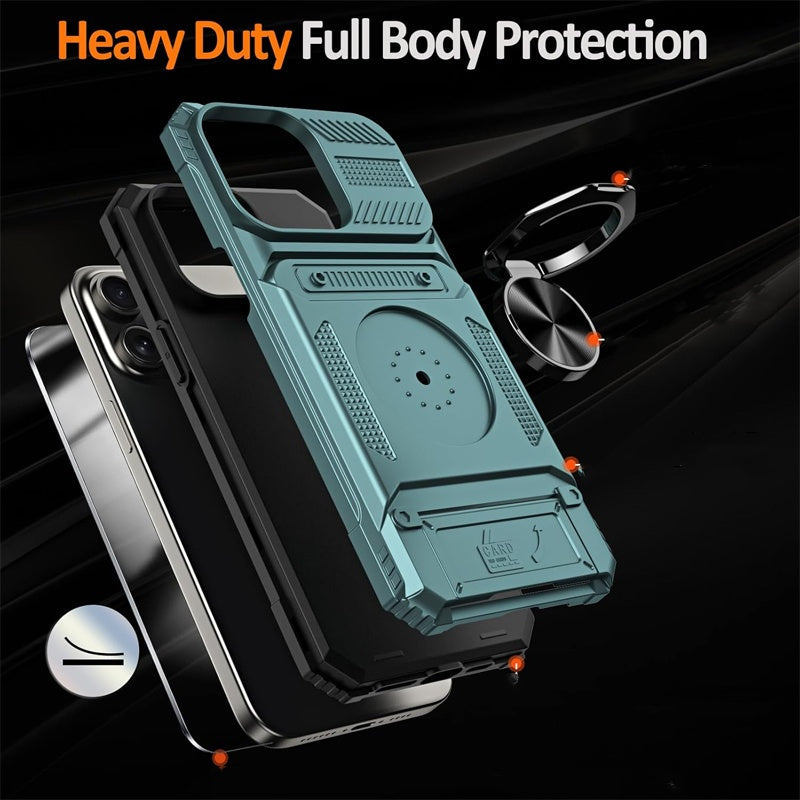 🏆Hot Sale 50% OFF⏳Card Holder & Ring Grip Full-Body Anti-Shock Case
